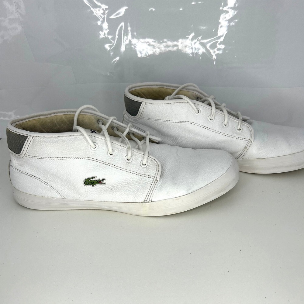 Lacoste Quiet‎ Luxury Ampthill Chunky Mid Top Sneakers Size 10.5 White Leather